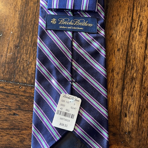 New with tags Brooks Brothers tie. Purple with mint green stripes. - Picture 2 of 3